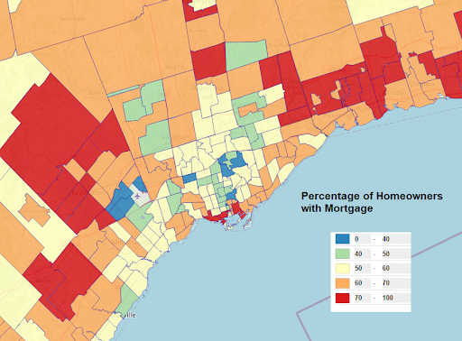 The image shows the percentage of homeowners with mortgage